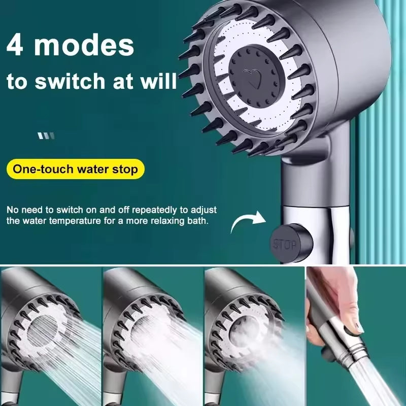 High Pressure Shower Head with 4 Adjustable Modes with a Filter 